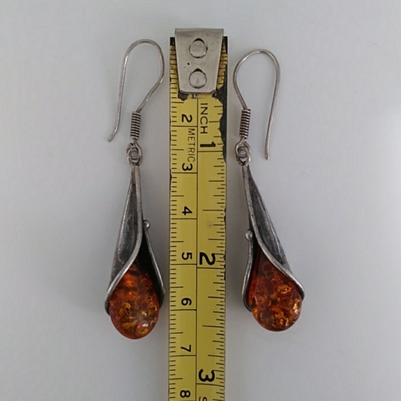 Amber Baltic Teardrop Earrings - Picture 3 of 3